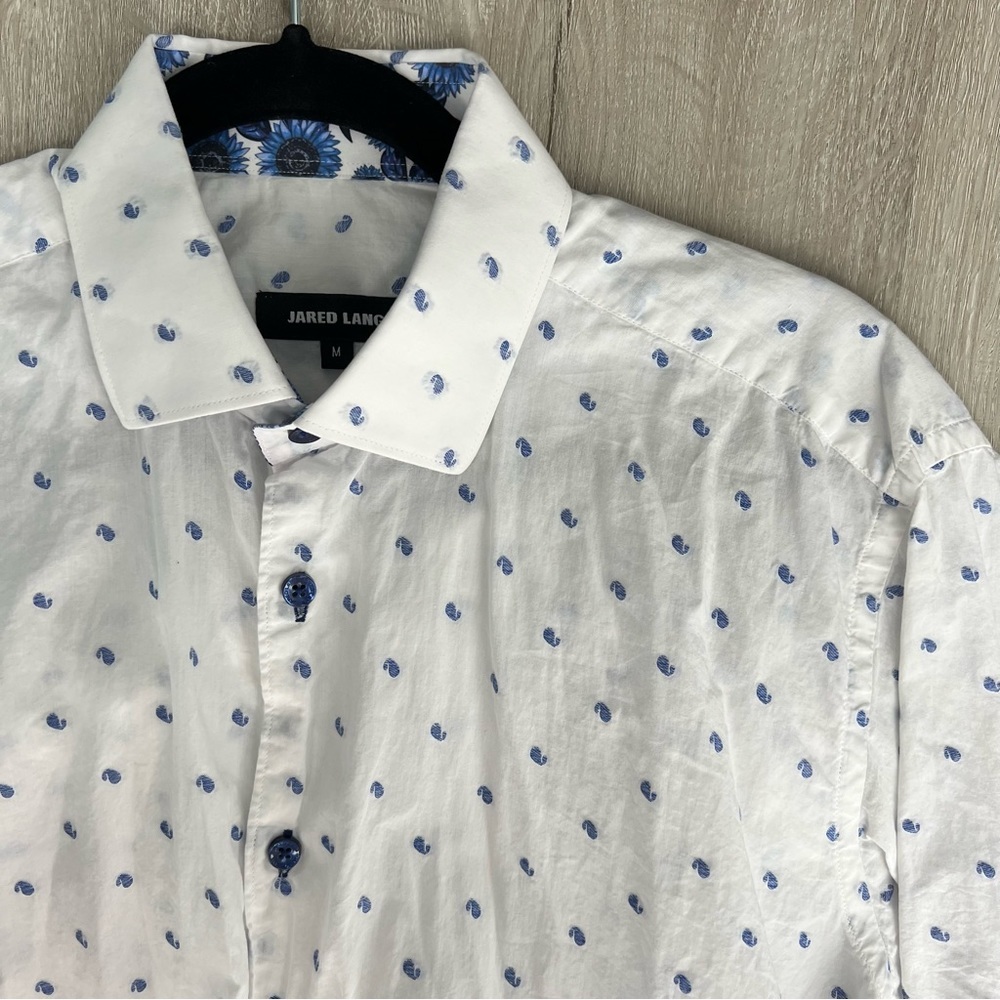 Jared Lang Men Button Down Short Sleeve Paisley Floral Embroidered Shirt Top M - Picture 7 of 9